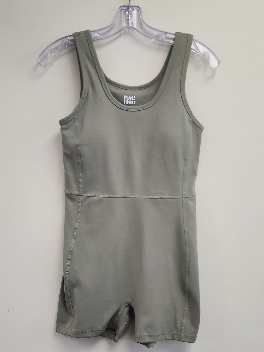 PAC 1980 Olive Green Athletic Romper Built In Bra Women’s Size Medium